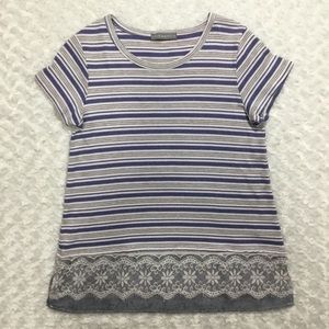 Loveappella Stitch Fix Lace Trim Striped Top